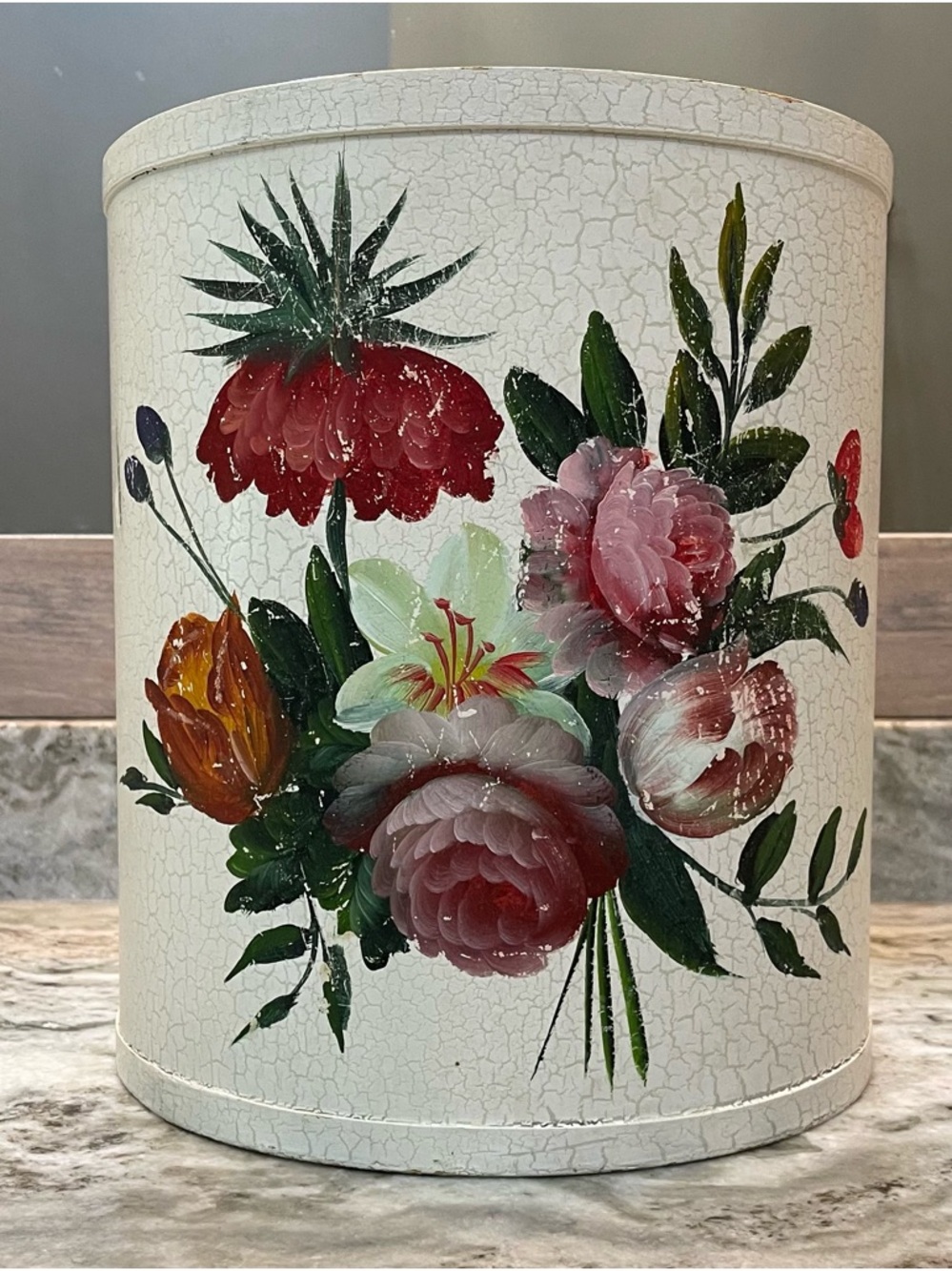 Shabby Chic Hand-Painted Floral Decorative Wooden Trash Bin